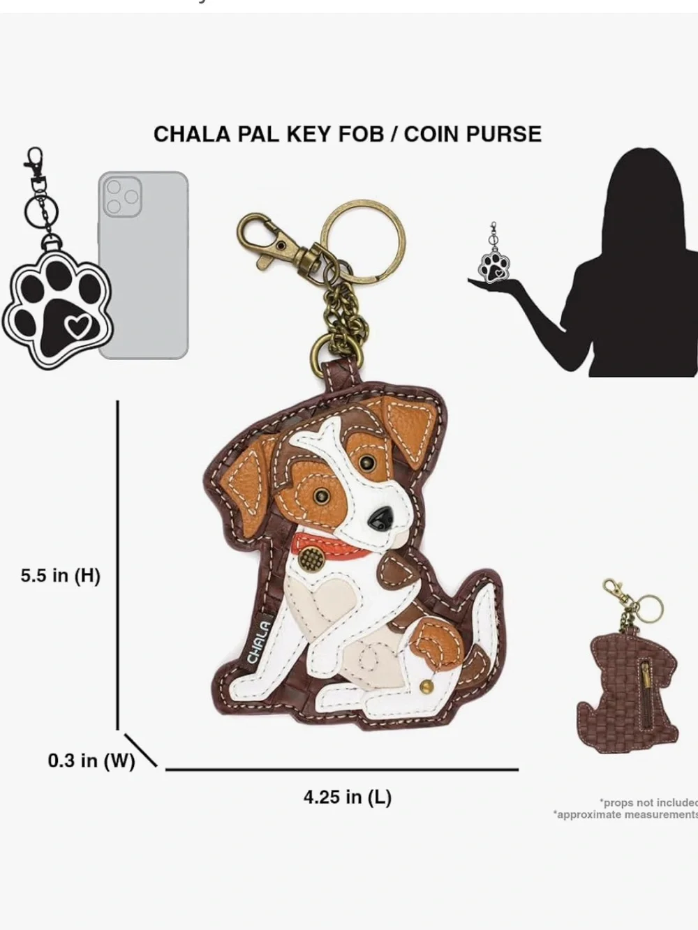 Chala Jack Russell Terrier Appliqué Key Fob Coin Purse NWT